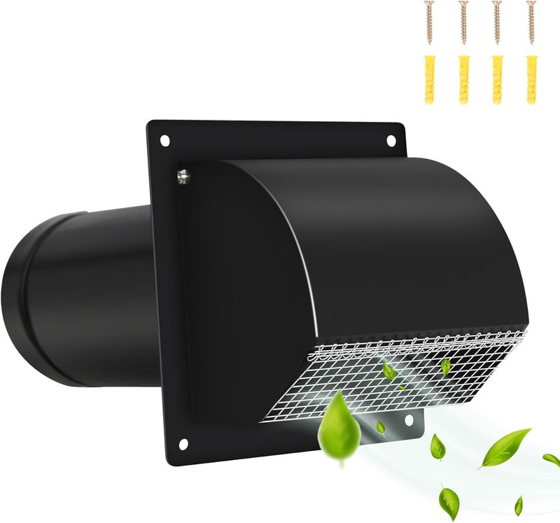 Sidasu 4 Inch Steel Hooded Wall Vent with Screen,Arc-Shaped Wall Vent for Ventilation and Exhaust,Suit for Residential Housing and Industrial Facilities,Black - Image 1